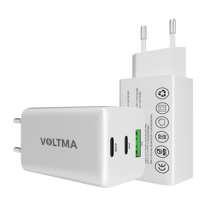 VOLTMA Cargador USB de 65W con 3 Puertos de Entrada