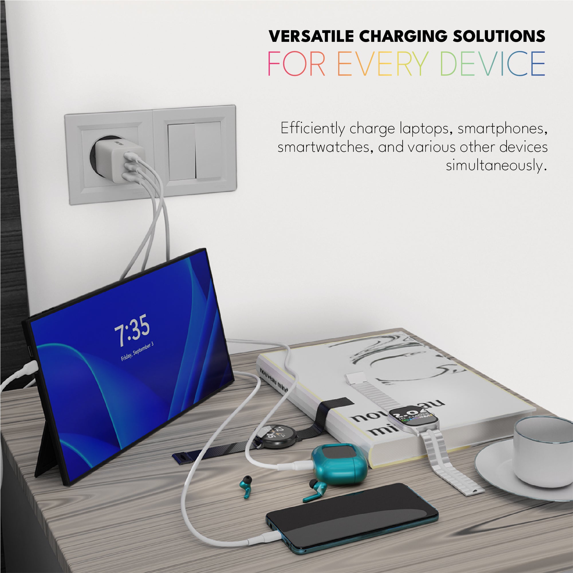 VOLTMA Cargador USB de 65W con 3 Puertos de Entrada
